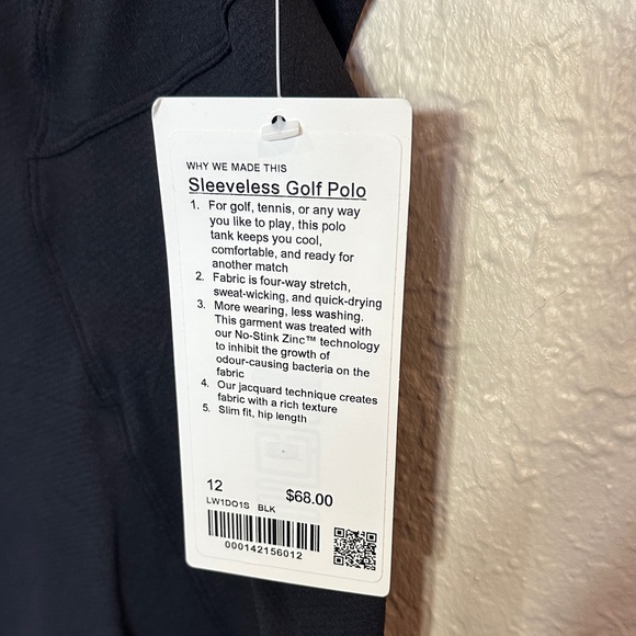 Lululemon Athletica Black Sleeveless golf polo size 12 Brand new with tags - Picture 5 of 7